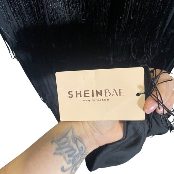 Shein BAE Womens Black Fringe Sleeveless Dress US M 6 EU 38 - Picture 3 of 5